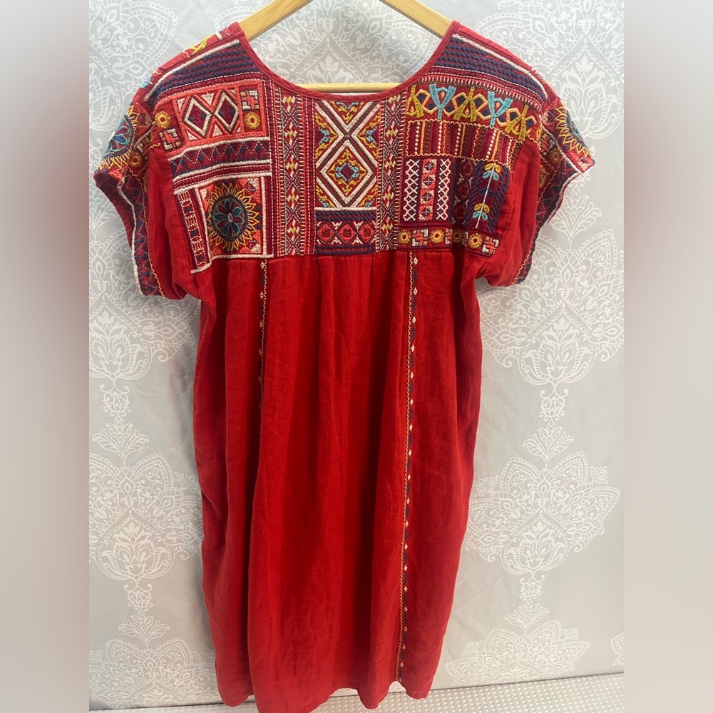 Johnny Was Red Embroidered Linen Dress/Tunic, Women’s Small; Beach Boho Beauty! - Picture 6 of 17